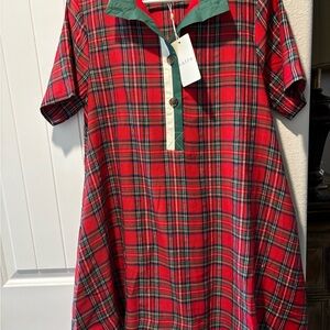 Entro Red and Green Plaid Midi Dress